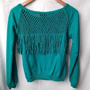 Fringe Crew Neck Pullover Sweater